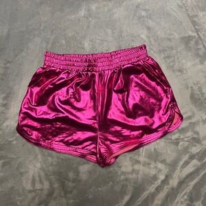 Hot Pink Metallic Yoga‎ Shorts Hot Pants Elastic Small Shiny Gemcore Festival